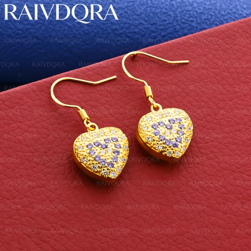 18K Gold Plated Earrings Purple Gem Heart Drop Earrings For Women Jewelry Fashion Party and Daily Wear