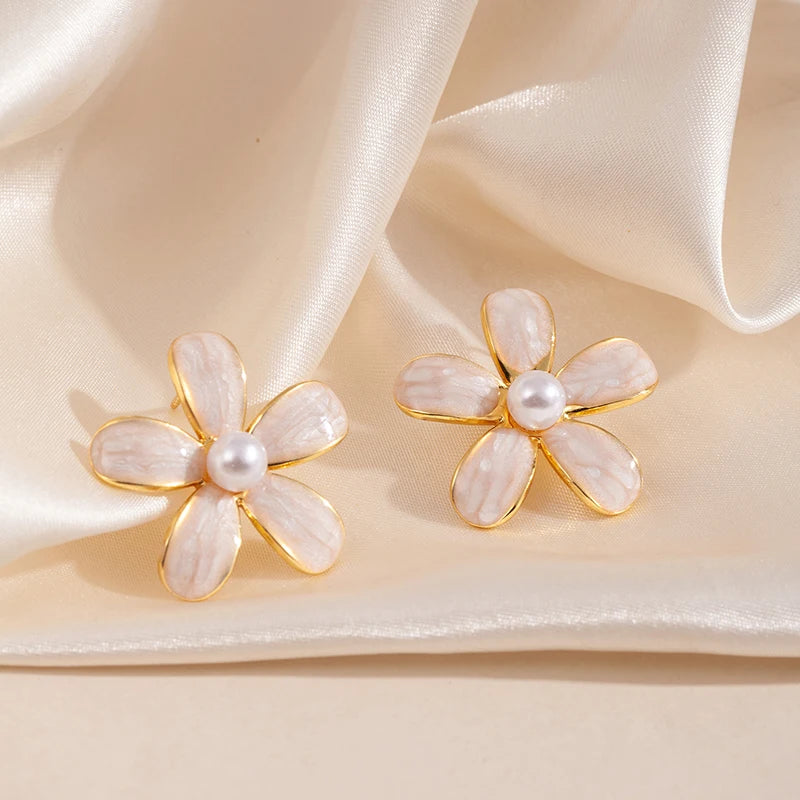 ANENJERY 316L Stainless Steel Colorful Enamel Flower Butterfly Earrings For Women French Delicate Elegant Jewelry Birthday Gifts