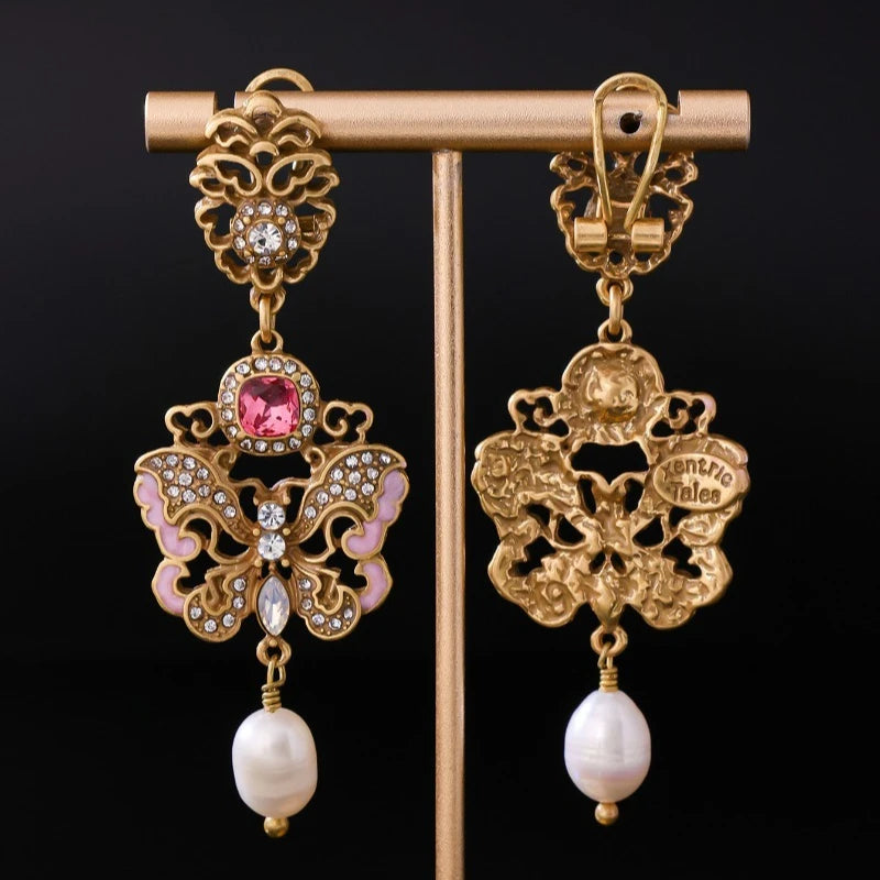Enamel Butterfly Earrings for Women New Chinese Style Elegant Jewelry Vintage Fashion Exquisite Versatile Aretes De Mujer