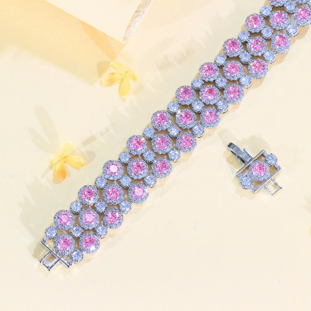 ThreeGraces Luxury Shiny Green White Zircon Big Wide Party Bracelet for Women Gorgeous Dubai Wedding Evening Party Jewelry BR400