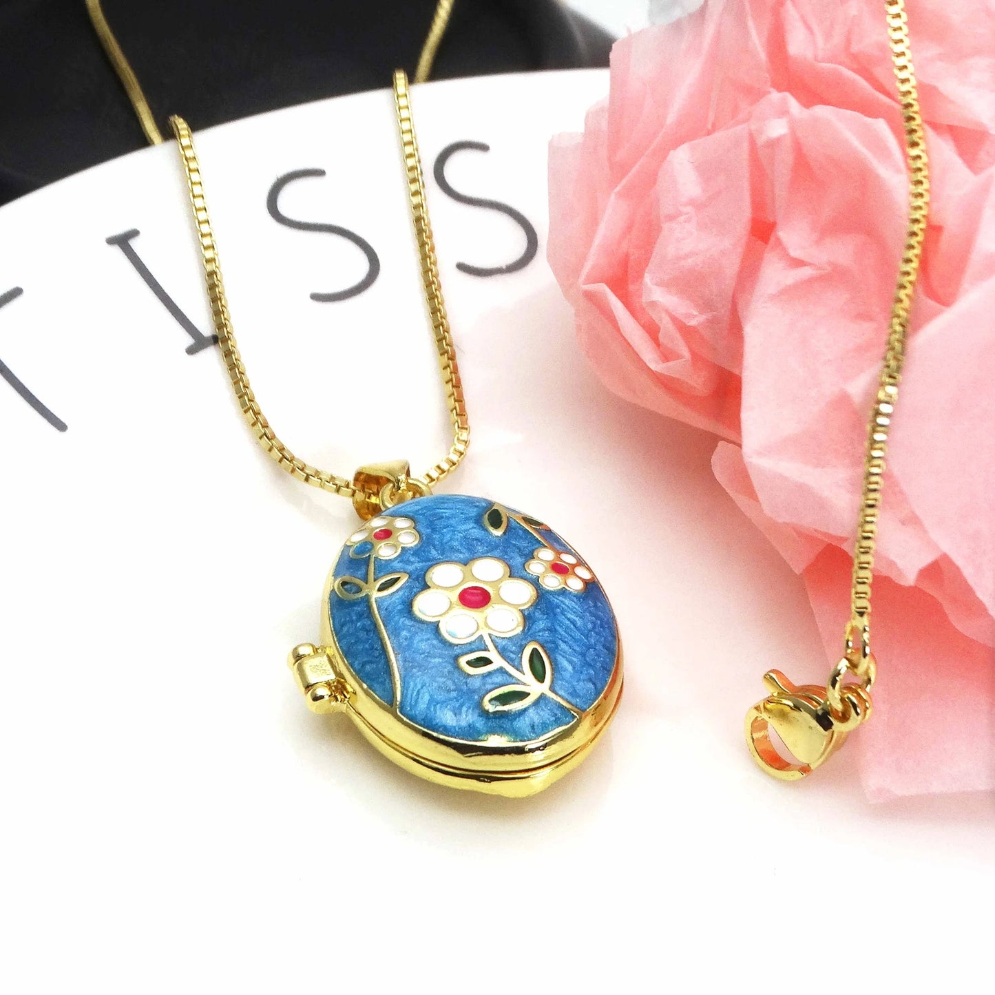 Micro Zircon oil drip photo box Pendant necklace case gaine pendant necklace copper chain jewelry necklace