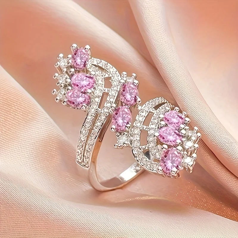 Full Bling Iced Out Cubic Zirconia Rings Women Garnet/Purple/Blue/Crystal Colorful Rings Wedding Engagement Trend Jewelry