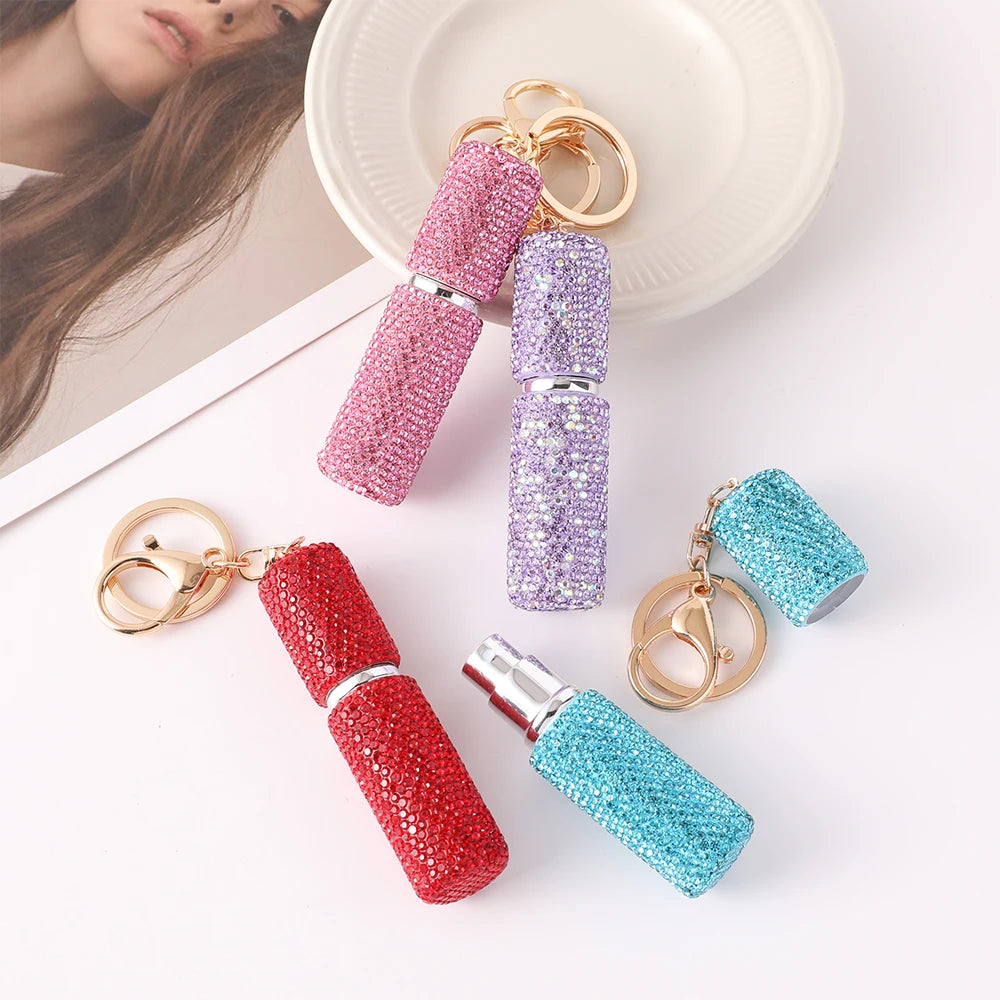 2026 New Perfume Bottle Keychain Full Rhinestone Women's Luxury Car Key Ring Y2K Fashion Accessories Creative Pendant