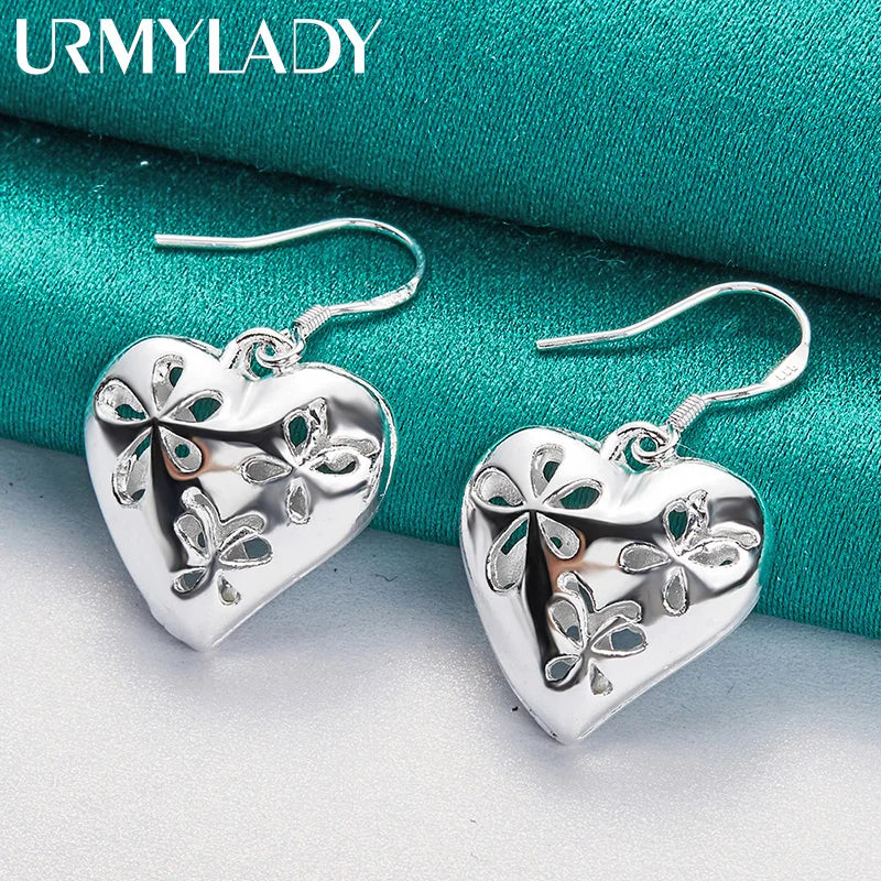 URMYLADY 925 Sterling Silver Heart Earrings For Women Wedding Party Fashion Charm Jewelry