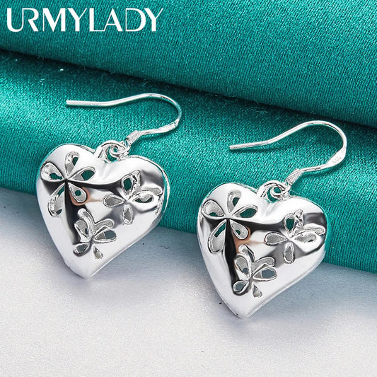 URMYLADY 925 Sterling Silver Heart Earrings For Women Wedding Party Fashion Charm Jewelry