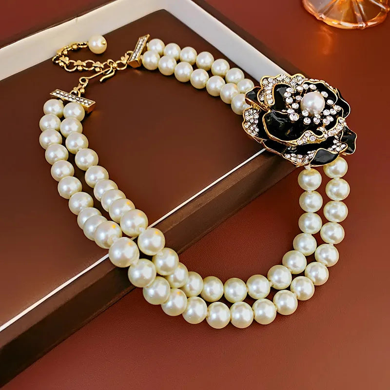 Imitation Pearl Flowers Stud Earrings French Retro Exquisite Luxury Dropping Chain Necklace Romantic Jewelry Sets Wedding H