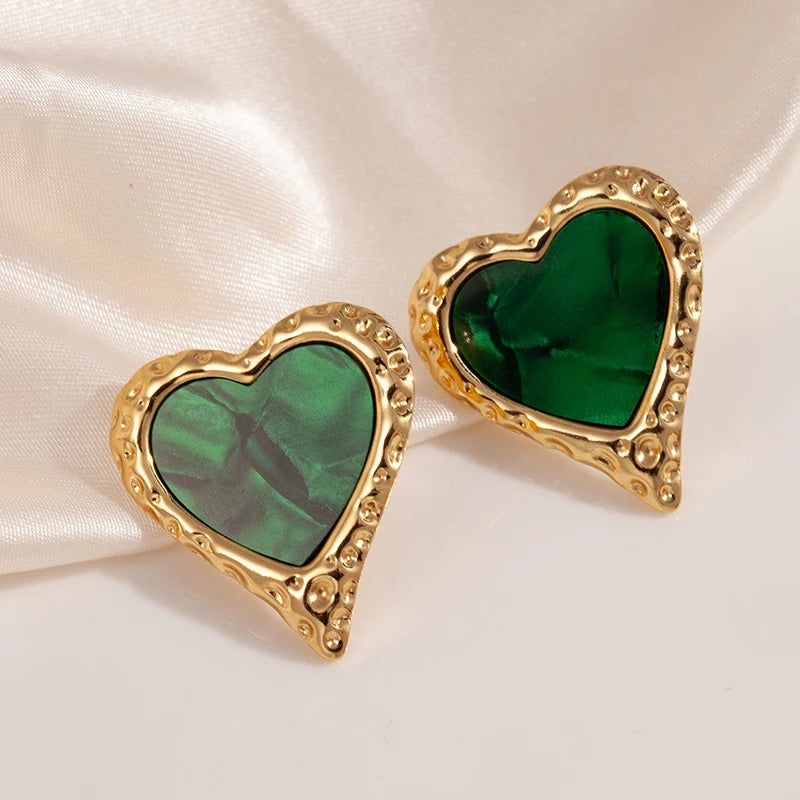 ANENJERY 316L Stainless Steel Ripple Metal Heart Earrings For Women Bohemia Niche Vintage Personality Delicate Jewelry Gifts