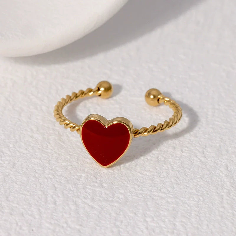 EILIECK 316L Stainless Steel Heart Love Adjustable Ring For Women Girl Fashion Finger Ring Waterproof Chic Jewelry Party Gift