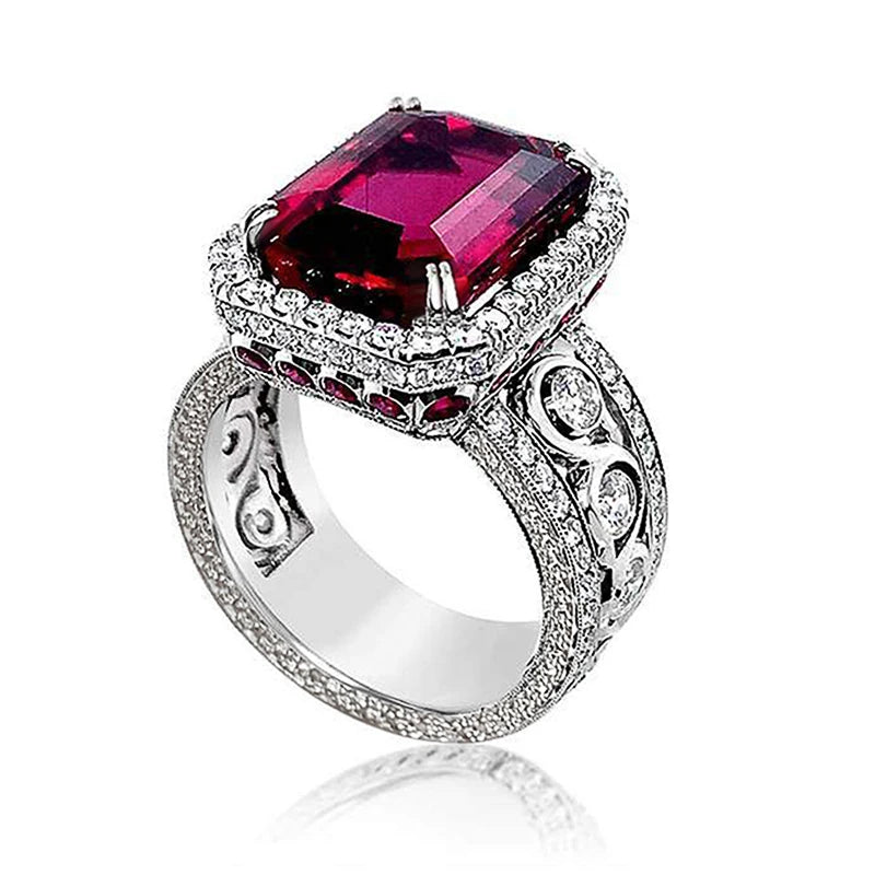 Huitan Luxury Lady Temperament Finger Ring with Shiny Red CZ Gorgeous Party Accessories Trendy High-quality Wedding Band Jewelry