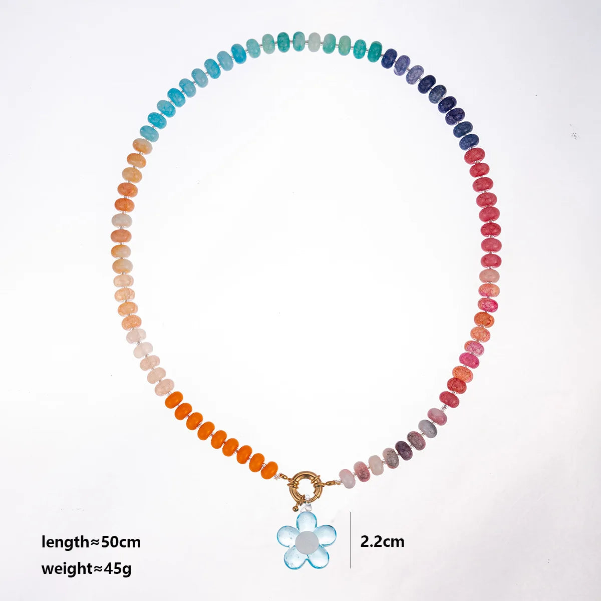 Handmade Colorful Glass Beaded Flower Neckalce Stainless Steel Geometric Natural Stone Pendant Choker Summer Beach Jewelry Gift