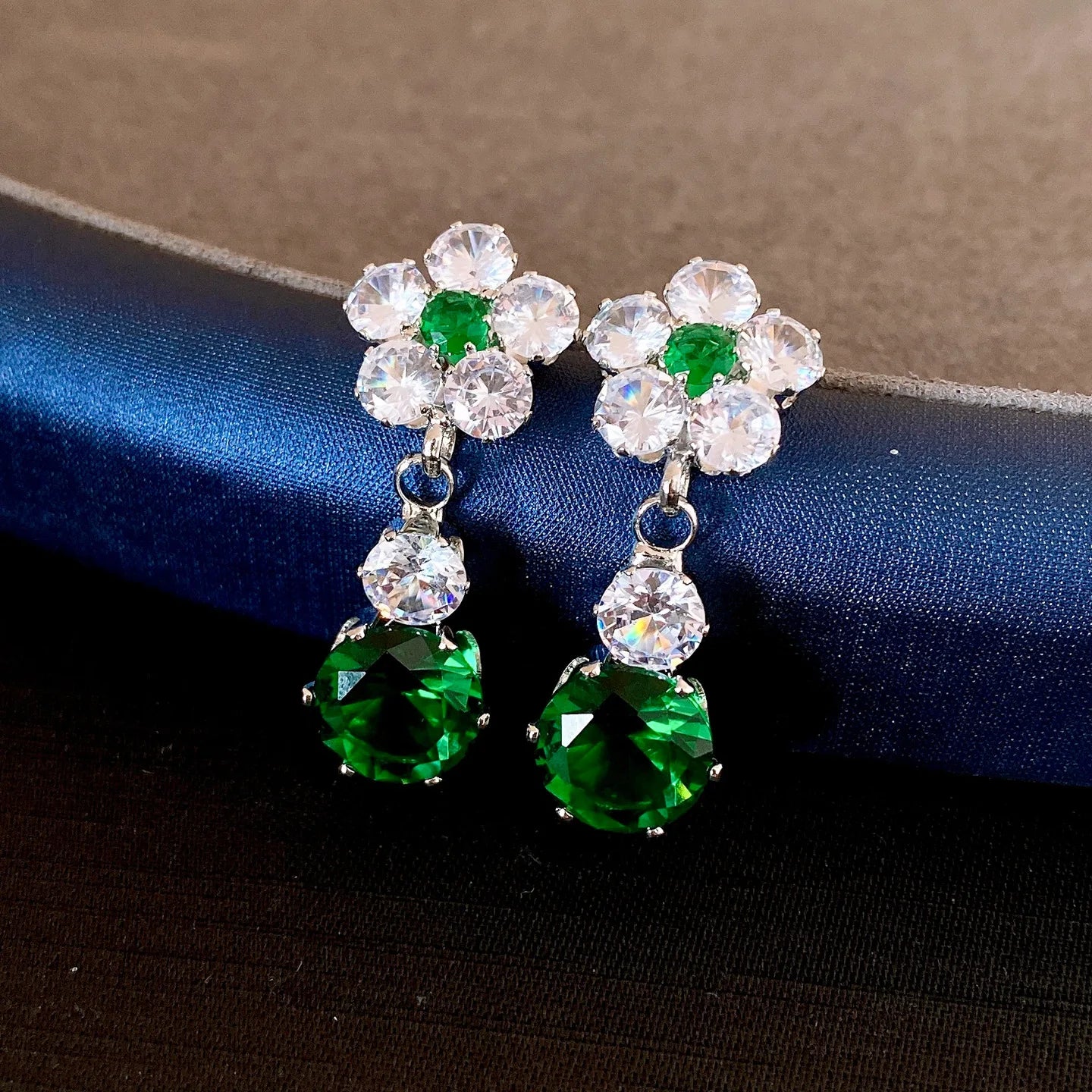 2 Pcs Reteo Flower Rhinestones Chokers Necklaces for Gathering Bling Color-block Dangle Earrings Banquet Anniversary Set H
