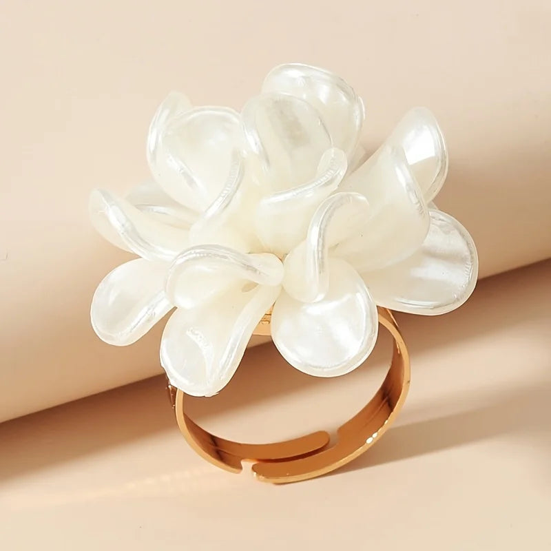 Elegant Boho Style Flower Open Ring Fashion Temperament Camellia Floral Design Versatile Daily Wear & Gift Ring for Women