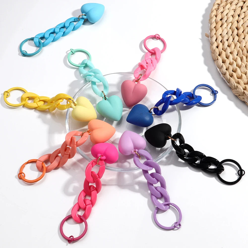 Handmade Heart Keychain Acrylic Plastic Link Chain Key Ring For Women Handbag Pendant Accessorie Car Keys Jewelry Gifts