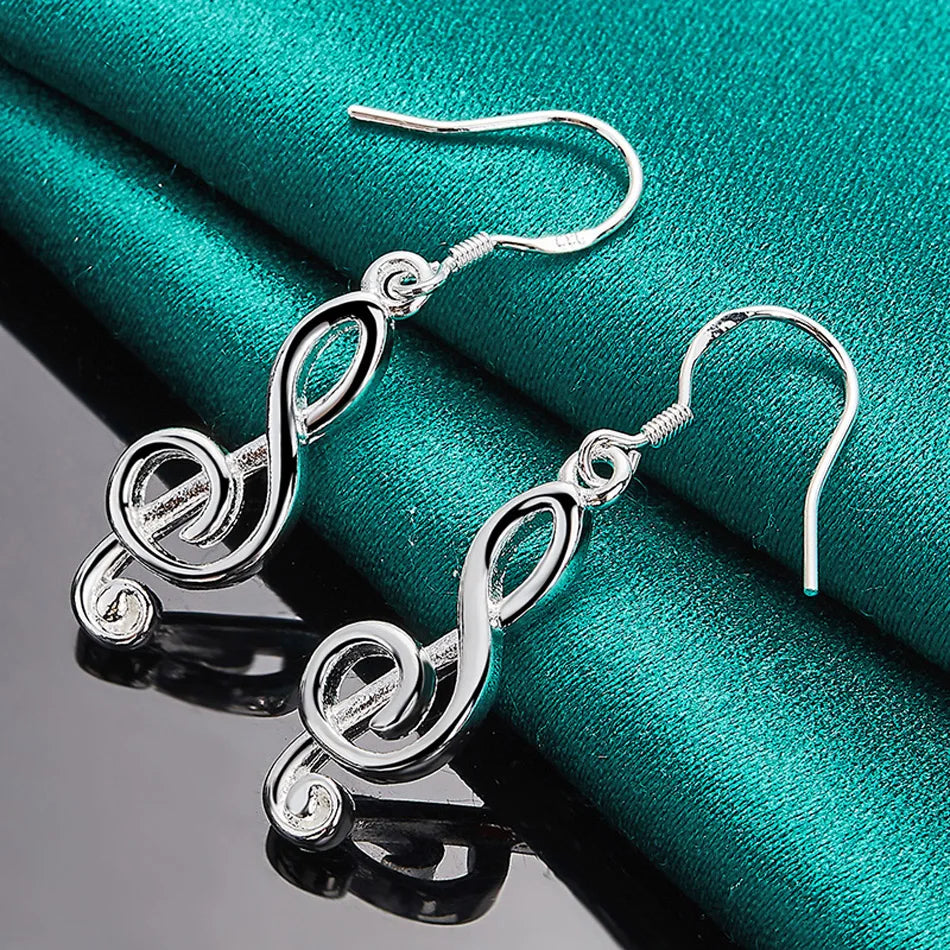 URMYLADY 925 Sterling Silver Musical Note Earrings Eardrop for Women Charm Wedding Engagement Fashion Jewelry