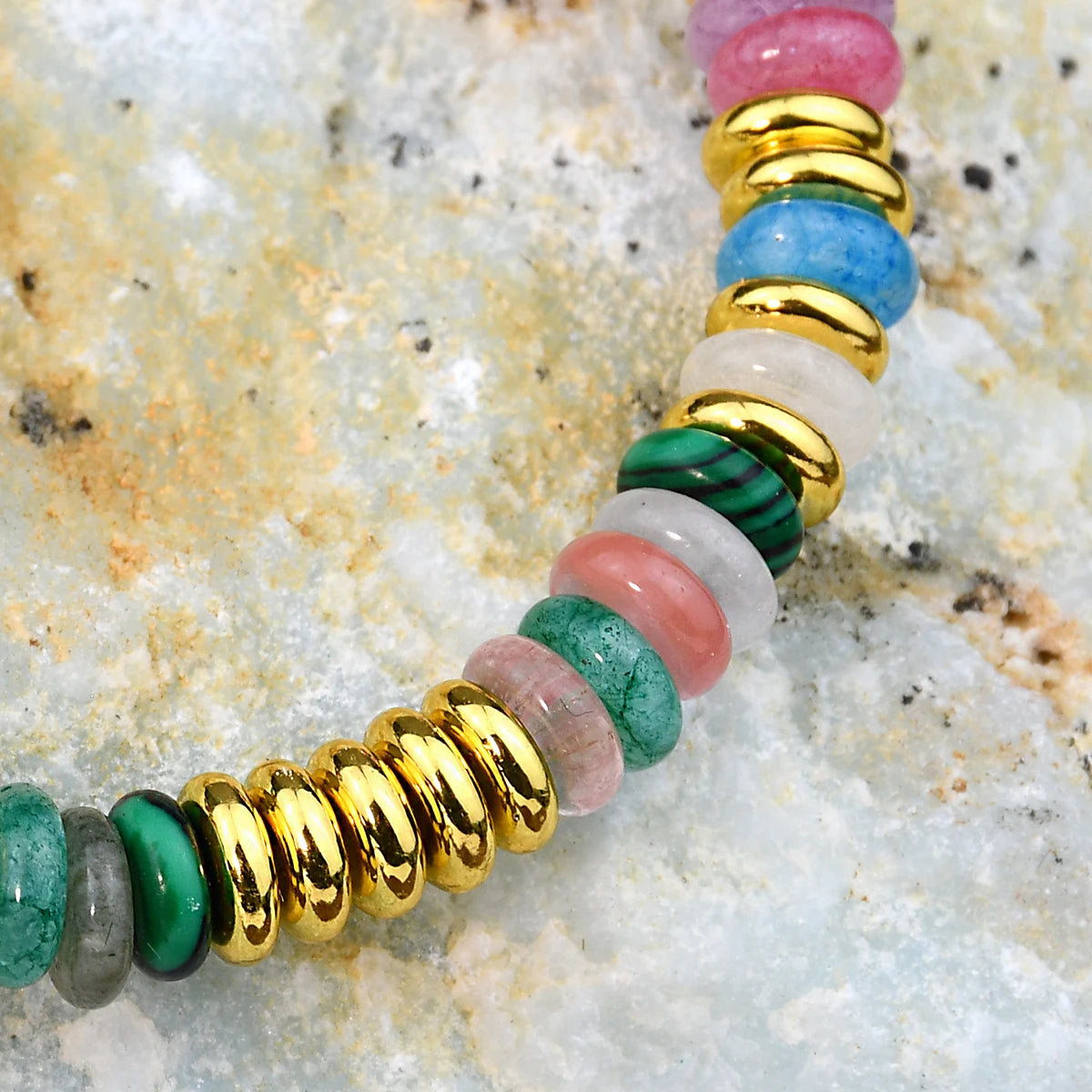 Natural Stone Colorful Mix-Gemstones Beaded Bracelet Bohemian Women's Sweet And Cute Summer Vacation Handmade Jewelry