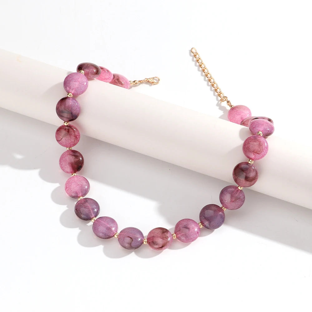 Fashion Colorful Acrylic Geometric Oblate Round Beads Necklaces for Women New Beaded Choker Necklace Boho Party Jewelry Gifts