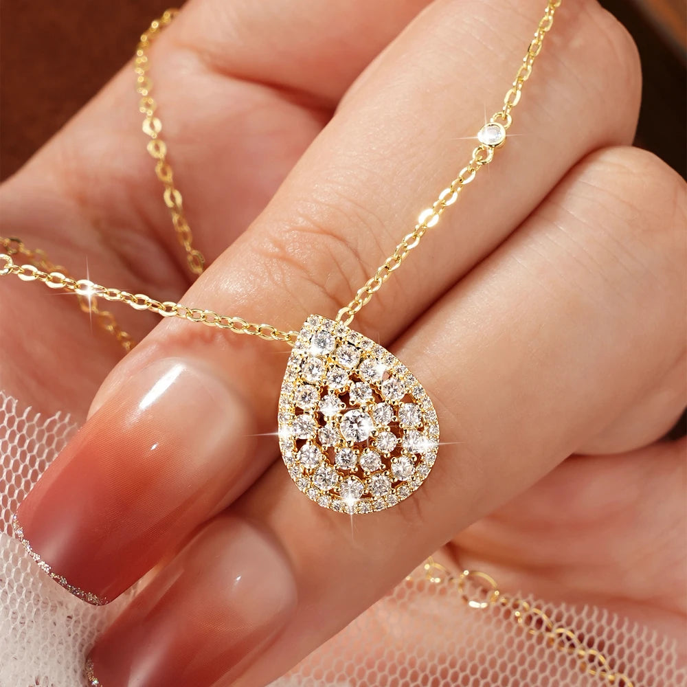 OXTAO Moissanite Water Drop Pendant Necklace 2.5mm D VVS1 For Women Wedding Engagement Charm Necklace Jewelry 14K Gold Filled
