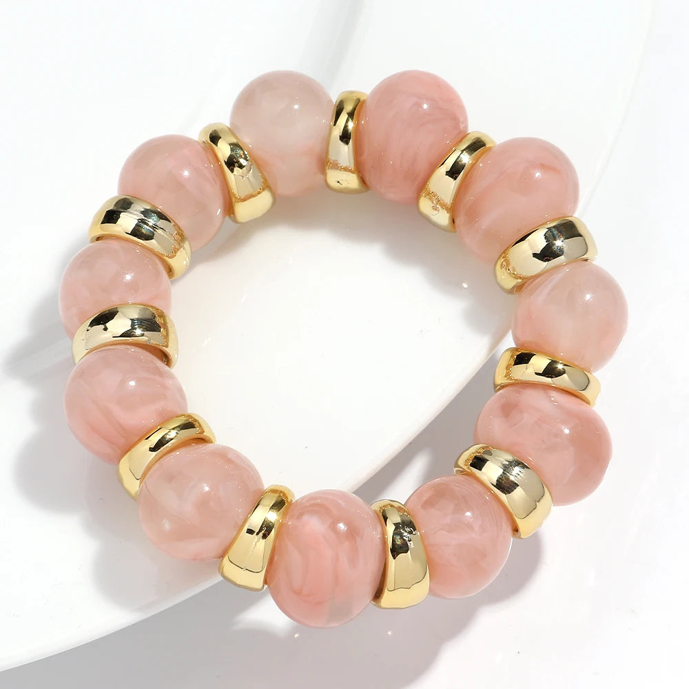 Trendy Acrylic Irregular Round Beads Elastic Bracelets Bangle Bohemian Big Resin Geometric CCB Beaded Bracelet Jewelry for Women