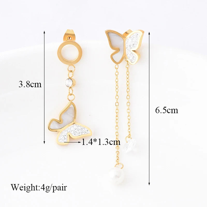 EILIECK 316L Stainless Steel Zircon Feather FOREVER Pendant Earrings For Women Fashion Ear Dangle Gold-Plated Jewelry Gift