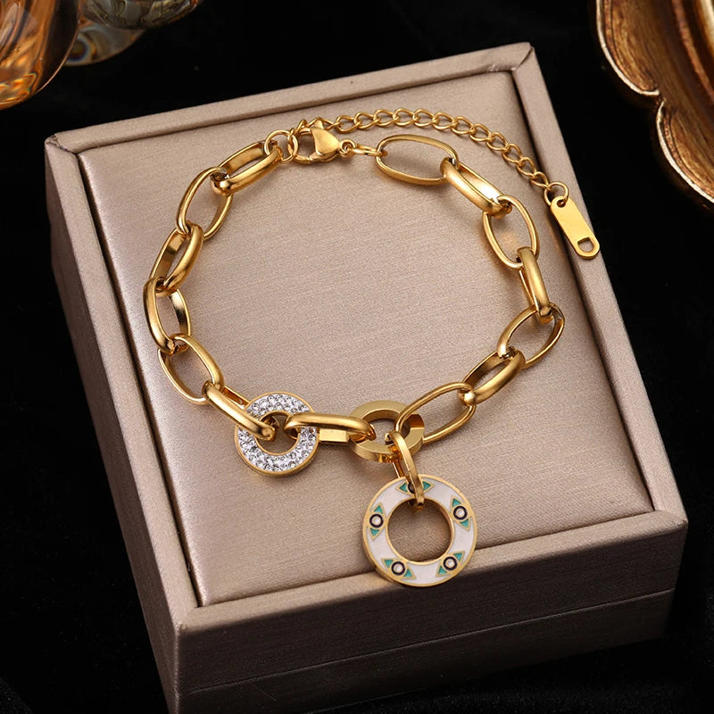 EILIECK 316L Stainless Steel Geometry Circle Charms Bracelet For Women Men Fashion Non-fading Bangles Wrist Jewelry Gift Bijoux