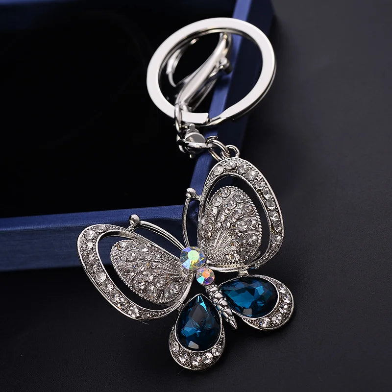 EASYA Red Blue Big Rhinestone Butterfly Keychain Chaveiro Cute Fashion Crystal Insect Charm Pendant Handbag Accessories Key Ring