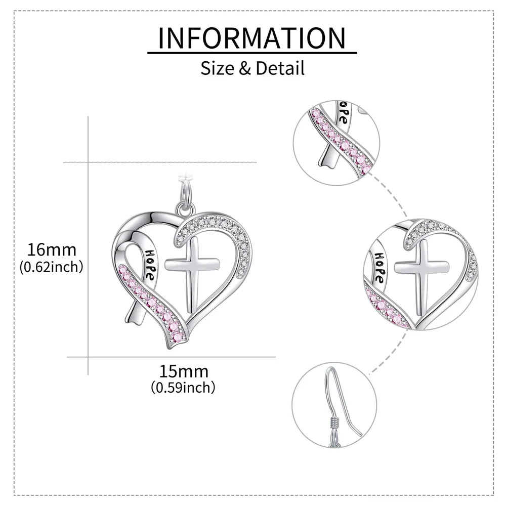 Charm Female Crystal White Pink Stone Cross Heart Earrings Cute Trendy Bridal Silver Color Wedding Jewelry For Women