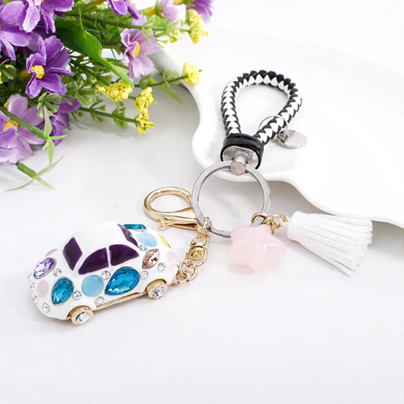 New Fashion Car Motorcycle Rhinestone Crystal Keychain Metal Alloy Key Chains Holder Handbag Car Keyrings Keychains For Women Me