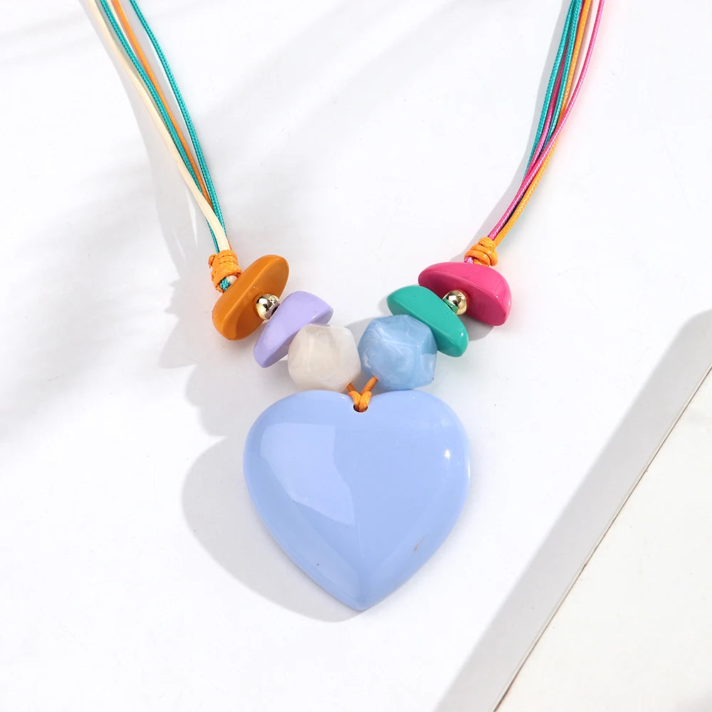 Fashion Colorful Large Love Heart Pendant Necklace Geometric Heart Shape Beads Choker Necklaces 2026 Trendy Jewelry Gifts