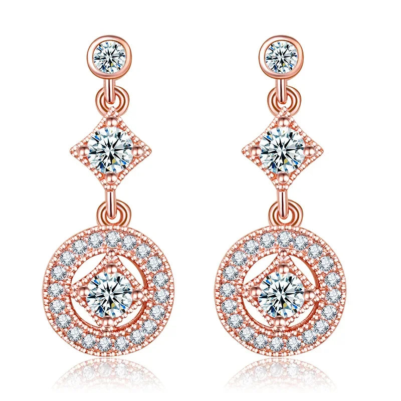 Radiant Elegance Earrings Clear CZ Crystals Surrounded Square Round Cut Ancient Women 925 Sterling SIlver Drop Earings Jewelry