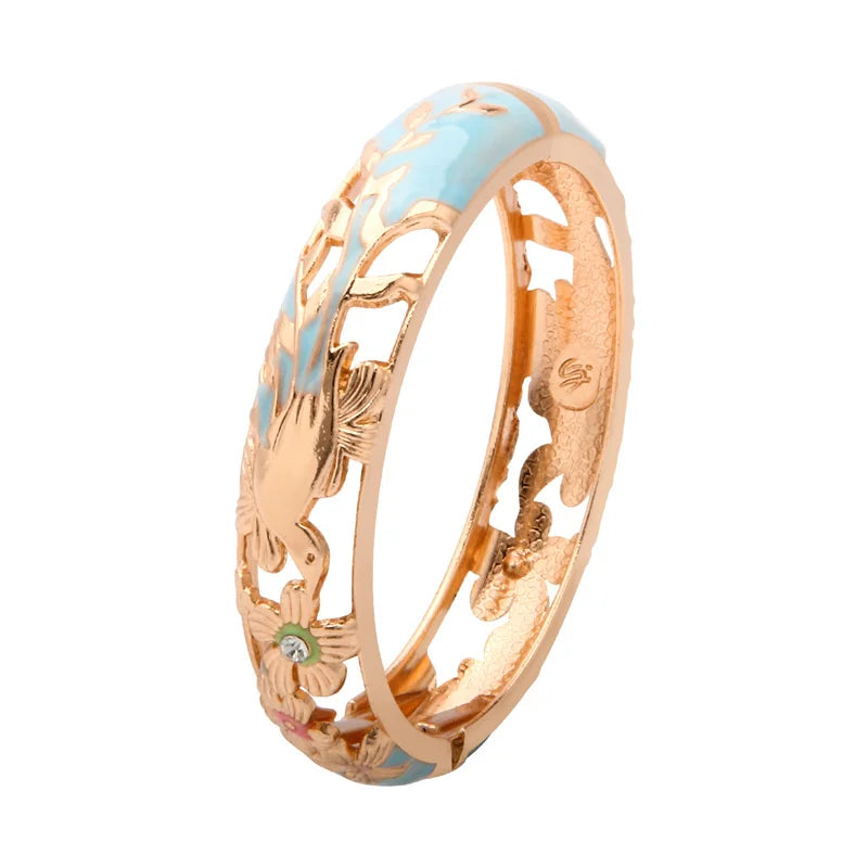 Hollow Bangles For Women Bracelets On Hand Bird Cloisonne Enamel Jewelry Women's Hand Bracelet Female Bangle Gifts For Wife Girl