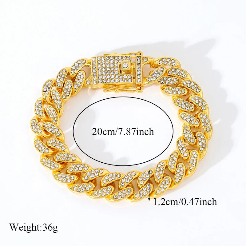EILIECK Exquisite Geometric Thick Cuban Chain Necklace Bracelet Set Trendy Collar Punk Zirconia Collar Jewelry Women Men New