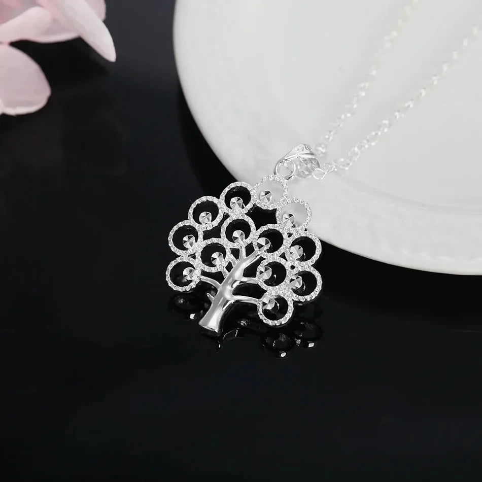 URMYLADY 45cm 925 Sterling Silver fine tree Pendant Necklace For Women Fashion charms Christmas gifts party Wedding Jewelry