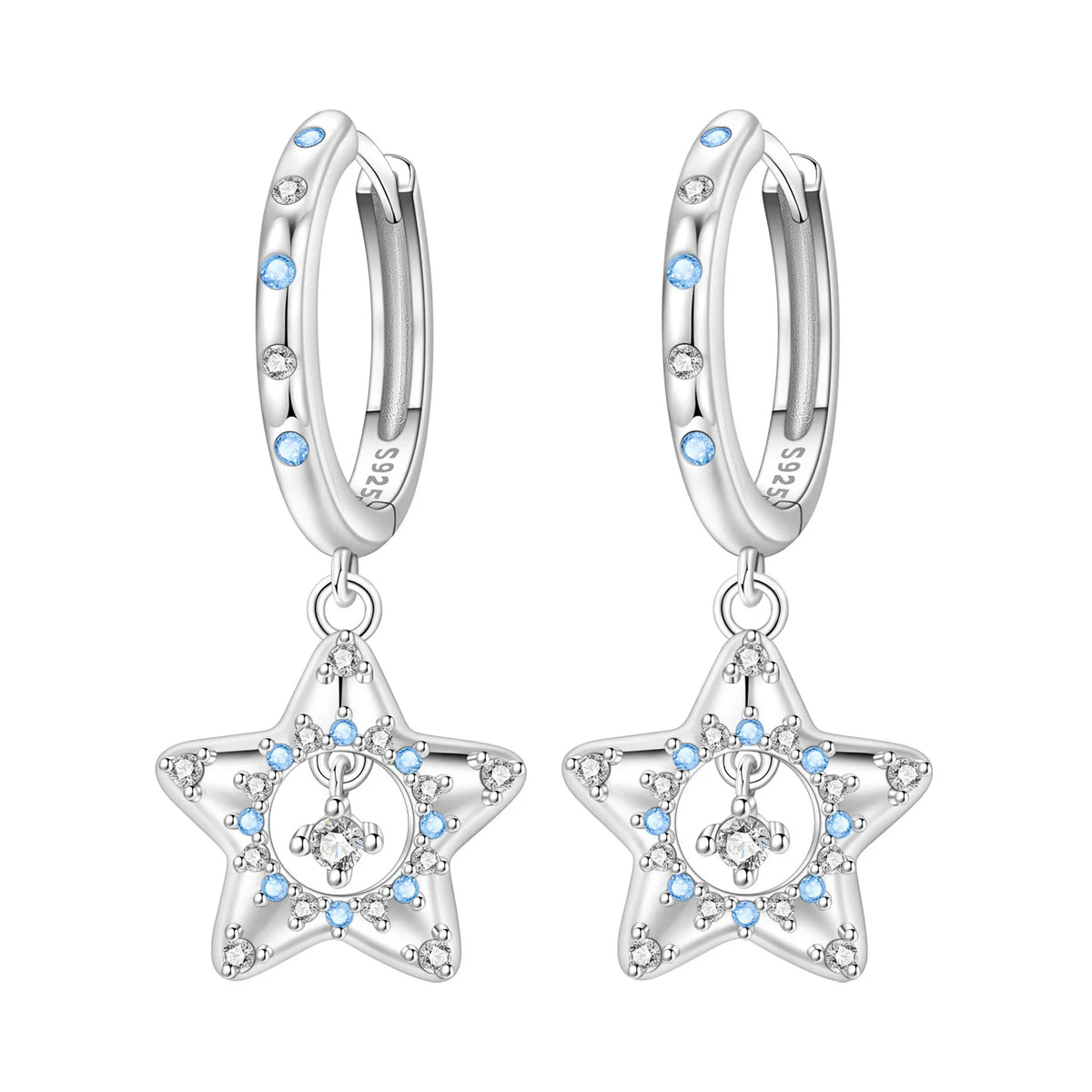 Orstarry 925 Sterling Silver Sparkling Blue Star Planet Drop Earrings Women Earrings Charm Trend Versatile Party Jewelry Gifts