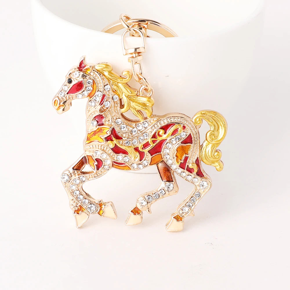 2026 New Enamel Craft Horse Key Chain Bag Pendant Crystal Pony Key Ring Year of the Horse Key Chain Mascot Chinatown Souvenirs