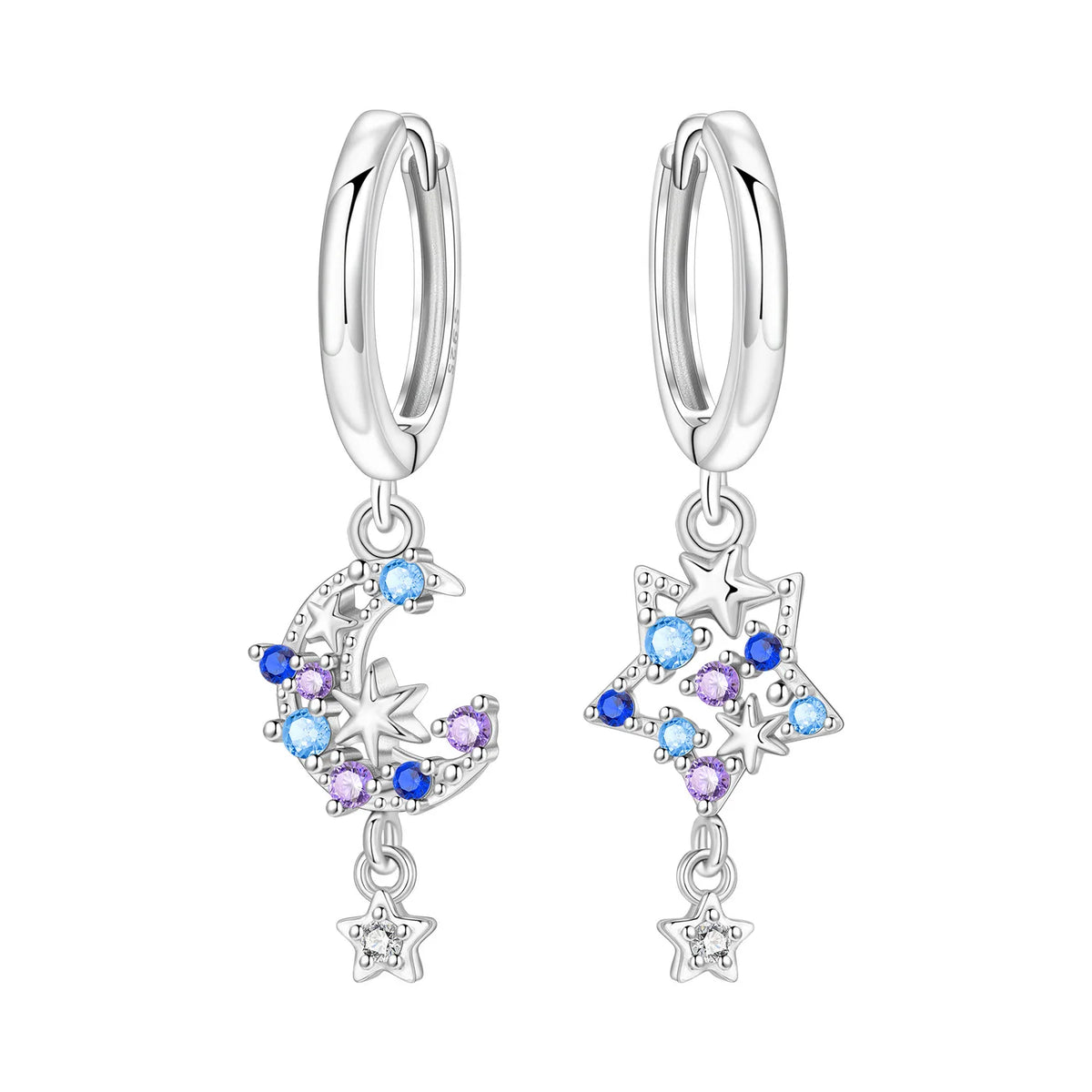 Orstarry 925 Sterling Silver Sparkling Blue Zircon Star Drop Earrings Women Earrings Charm Fashion Versatile Party Jewelry Gifts