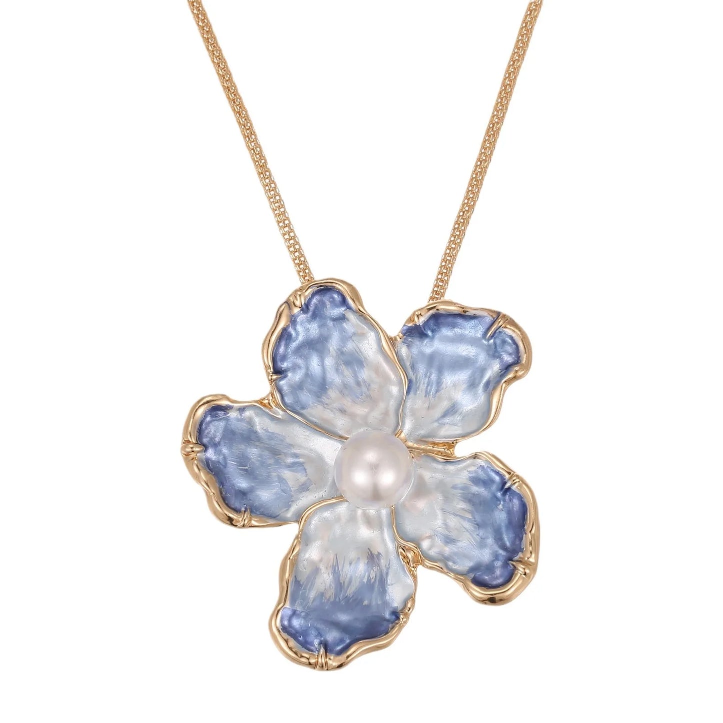 new blue enamel color camellia pendant, fashionable high sense women painting oil gradual change flower necklace