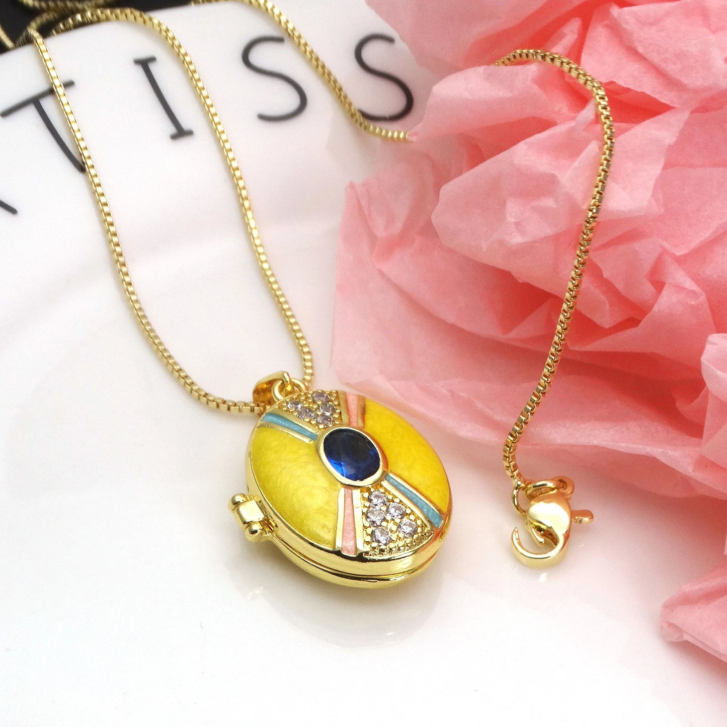 Micro Zircon oil drip photo box Pendant necklace case gaine pendant necklace copper chain jewelry necklace