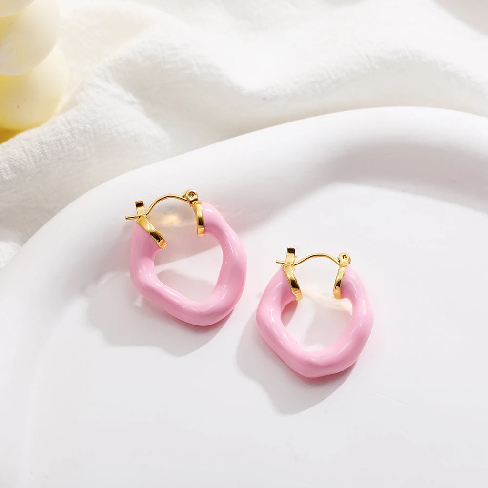 New Trendy Colorful Irregular Geometric Thick Hoop Earrings for Women Enamel Color Circle Hoops Ear Buckle Jewelry Gift