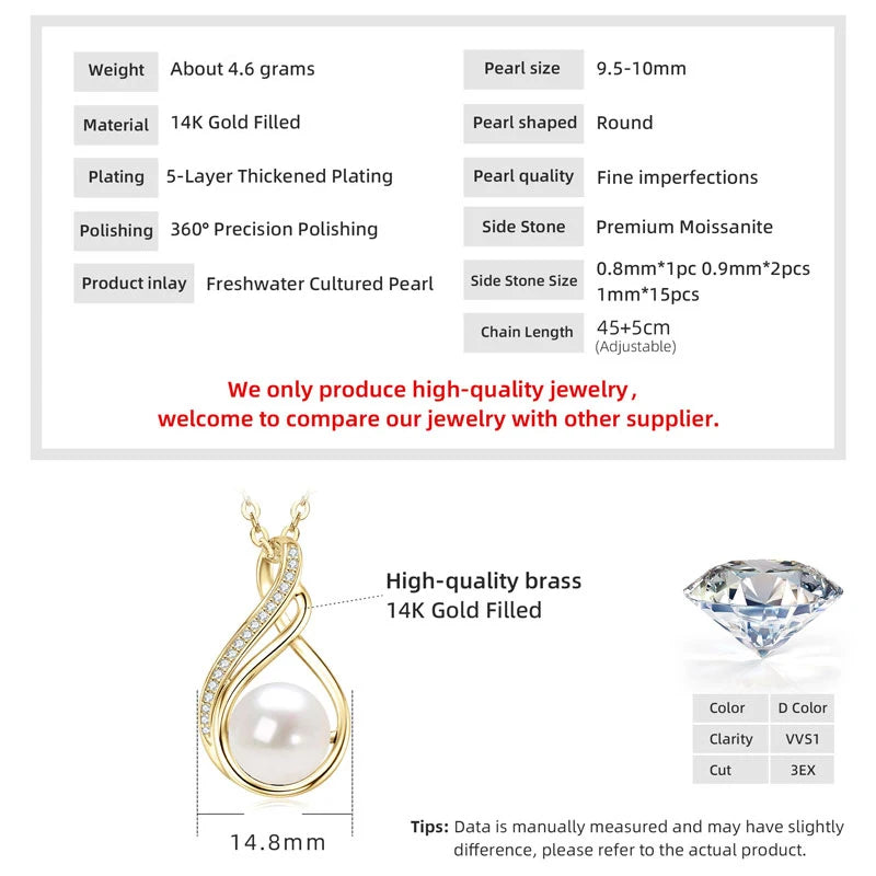 OXTAO Infinity Moissanite Pendant Necklace 14K Gold Filled Cute Freshwater Pearl Necklace Mother Wife Birthday Jewelry Gift