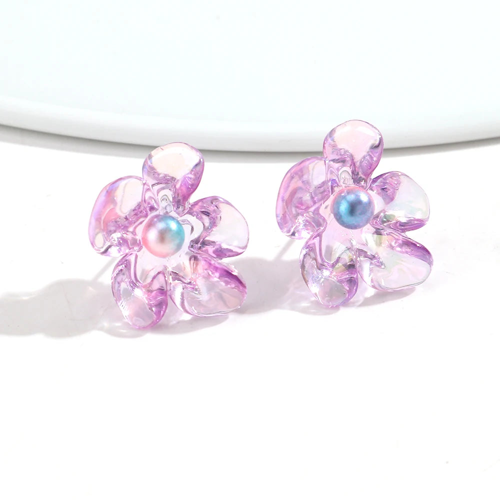 Cute Colorful Transparent Flower Stud Earrings Exquisite Resin Petal Earring for Women Party Jewelry Gifts