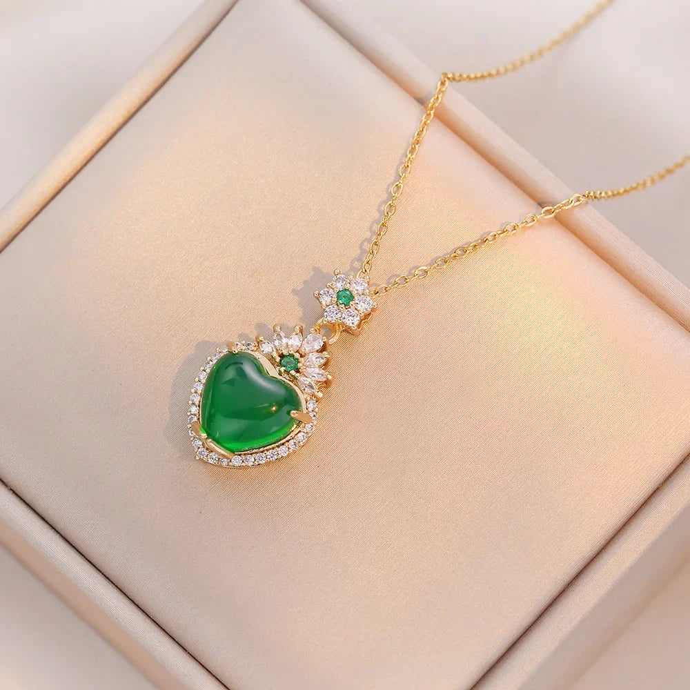 Trendy Heart Stainless Steel Zirconia Necklaces For Women Girls Love Gold Color Metal Necklace Party Birthday Daily Jewelry