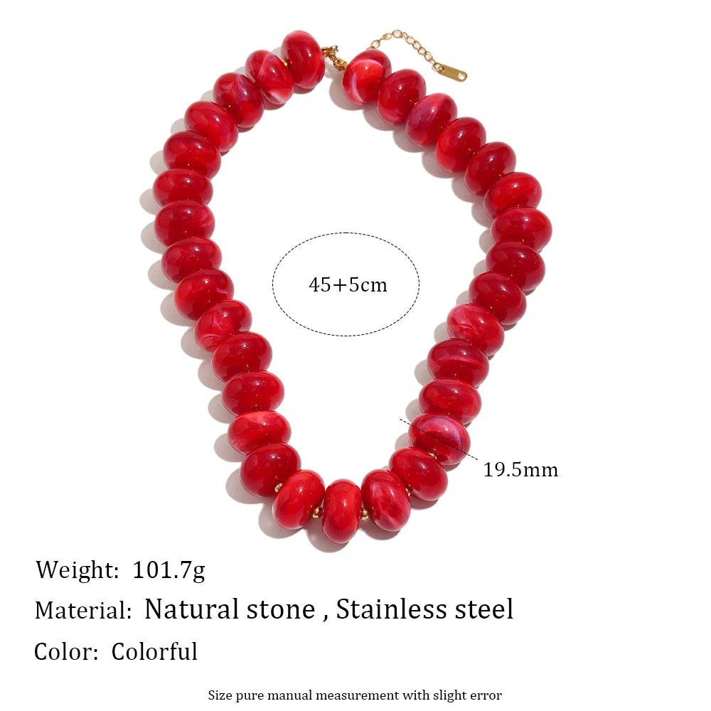 E.B.belle Colorful Bohemian Flat Disc Bead Necklace Stainless Steel 18K Gold Plated Bead Choker Summer Beach Women Jewelry Gift