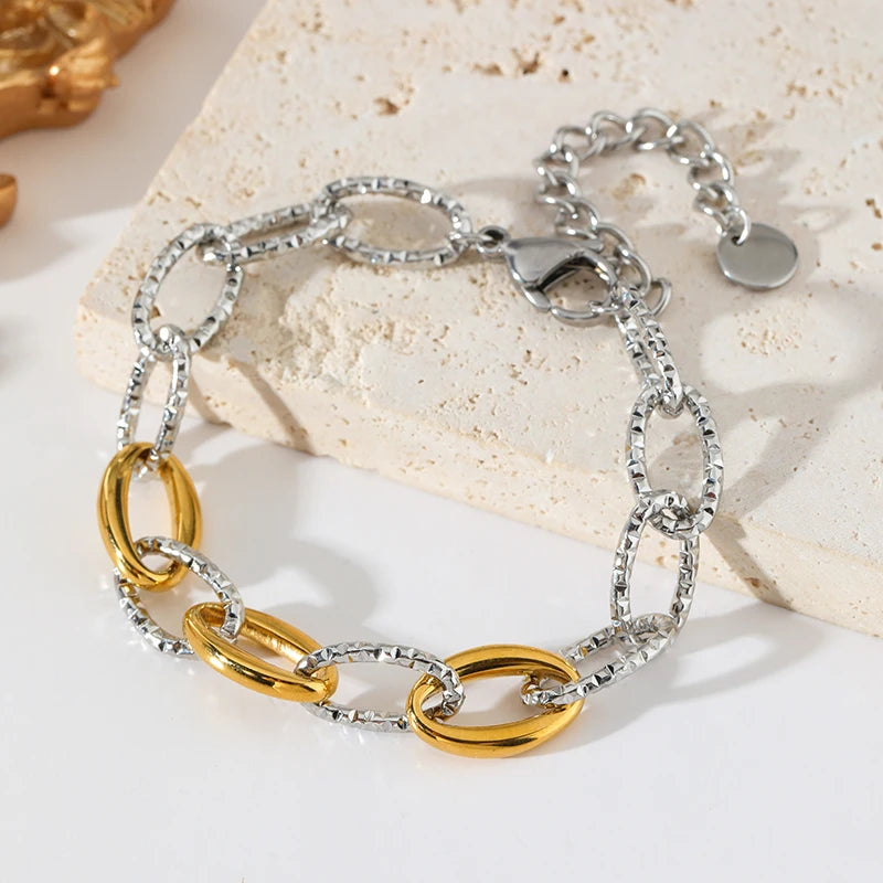 EILIECK 316L Stainless Steel Link Chain Bracelet Bangles For Women Trendy 18K Gold Plated Wrist Chain Waterproof Jewelry Gift