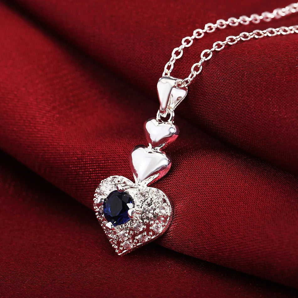 925 Sterling Silver Heart Necklace Earring Crystal CZ stone Zircon jewelry cute Pretty For women wedding lady set TOP quality