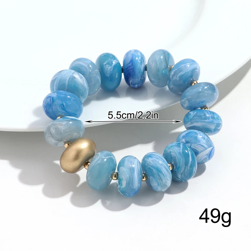 Boho Colorful Acrylic Geometric Flat Round Bead Stretch Bracelets Fashion Big Abacus Beaded Elastic Bracelet Jewelry 2026 Gifts