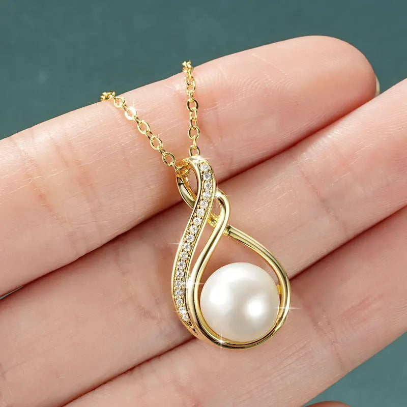 OXTAO Infinity Moissanite Pendant Necklace 14K Gold Filled Cute Freshwater Pearl Necklace Mother Wife Birthday Jewelry Gift