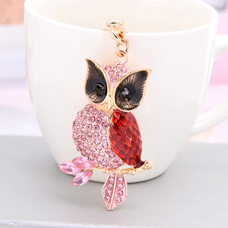 EASYA New Design Crystal Owl Keychain Full Rhinestone Key Ring Key Holders For Women Bag Accessories Cute Animal Car Key Chain