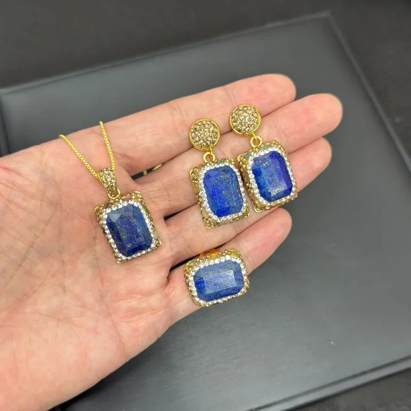 Natural Stones Earrings for Women Crystal Geometric Vintage Elegant Jewelry Light Luxury Fashion Dinner Party Aretes De Mujer