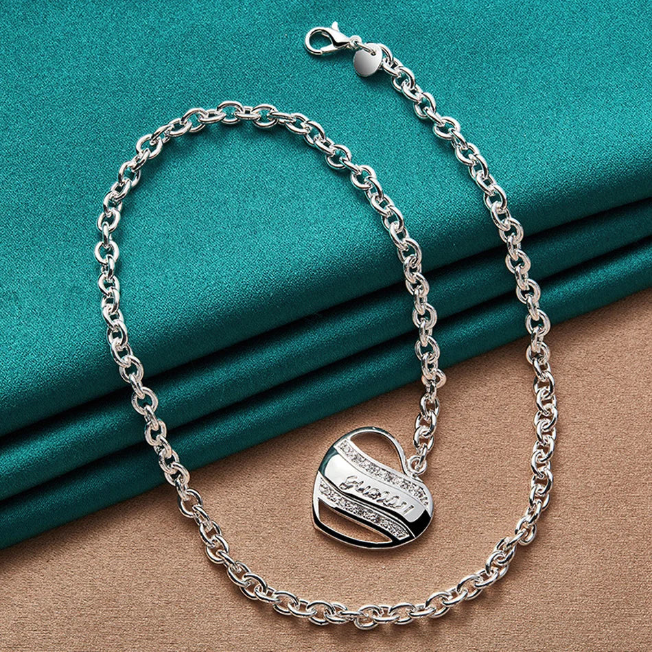 URMYLADY 925 Sterling Silver Love Heart 18 Inch Pendant Necklace For Women Wedding Engagement Fashion Party Jewelry