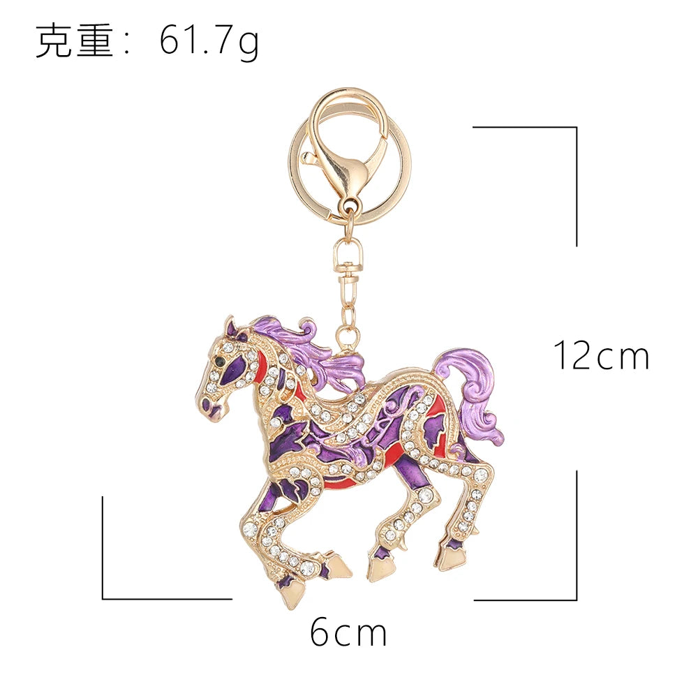 2026 New Enamel Craft Horse Key Chain Bag Pendant Crystal Pony Key Ring Year of the Horse Key Chain Mascot Chinatown Souvenirs